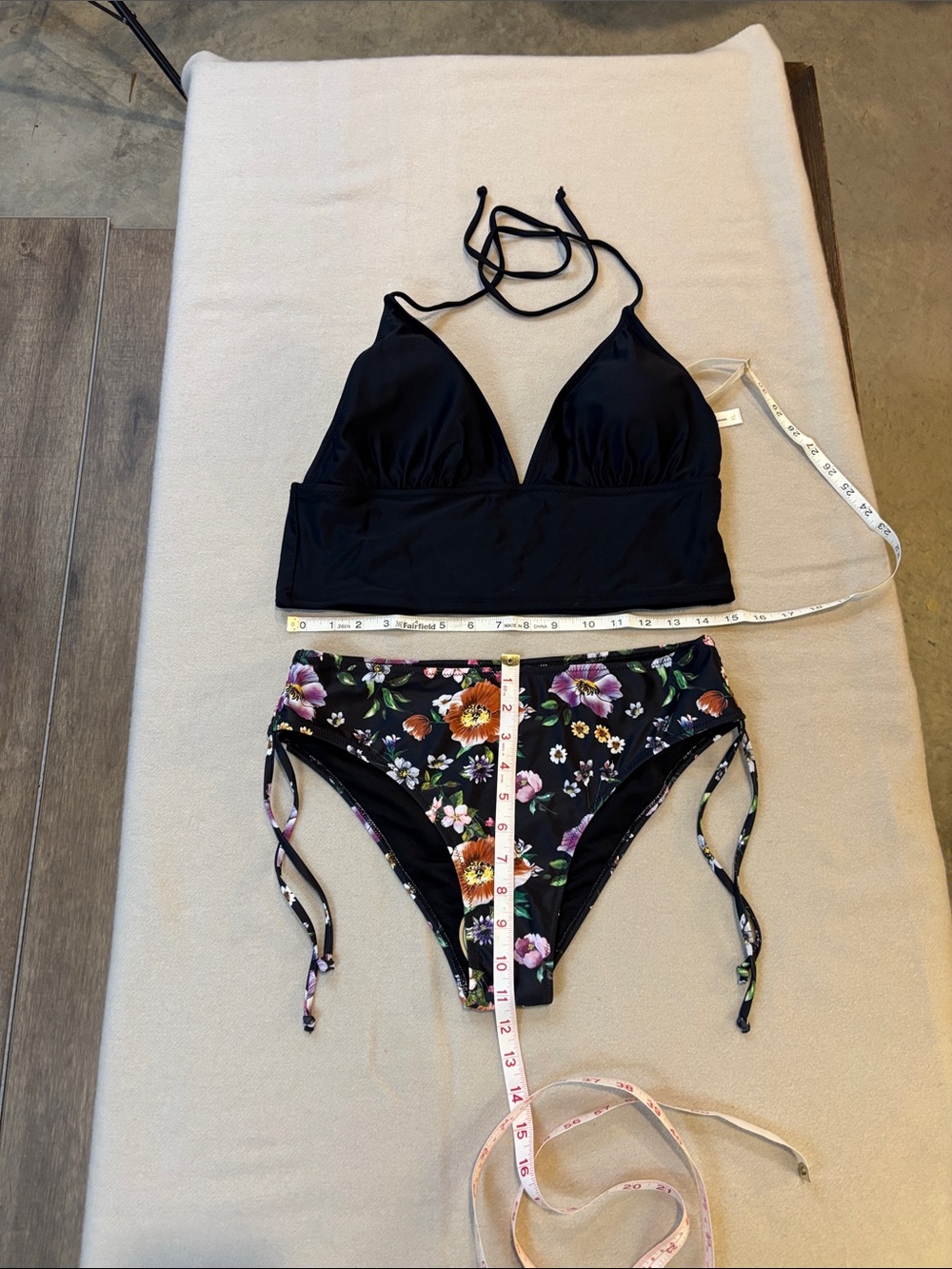 Beachsissi Women's Black Floral High-Waist Bikini Set - Halter Top XL